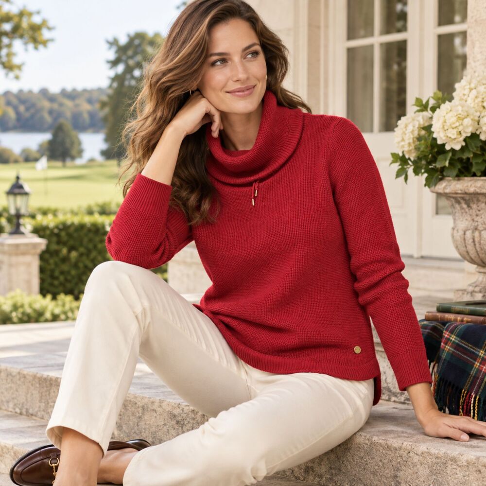 Lauren Jeans Co Ralph Lauren Sweater Womens XL Red Cotton Cowl Neck Waffle Knit